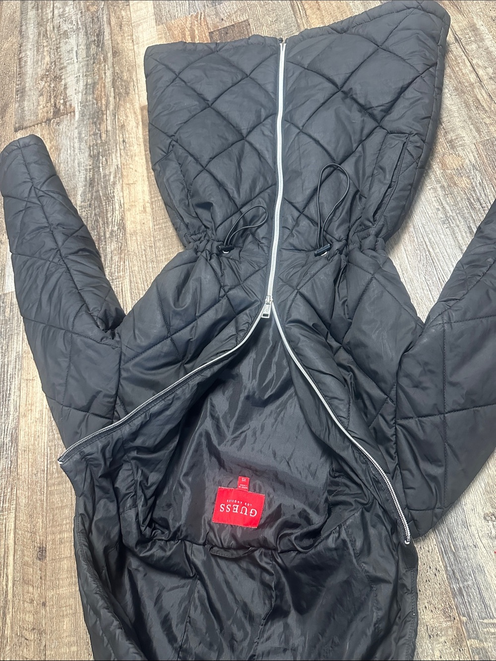 Guess Black Quilted Hooded Puffer Jacket